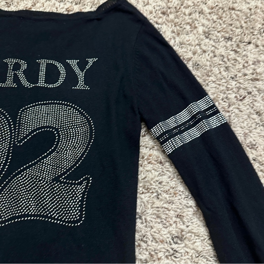 Ed Hardy Black Rhinestone Tattoo Tunic Sweater Women’s Size Small Y2K SK8 Fitted - Picture 12 of 16
